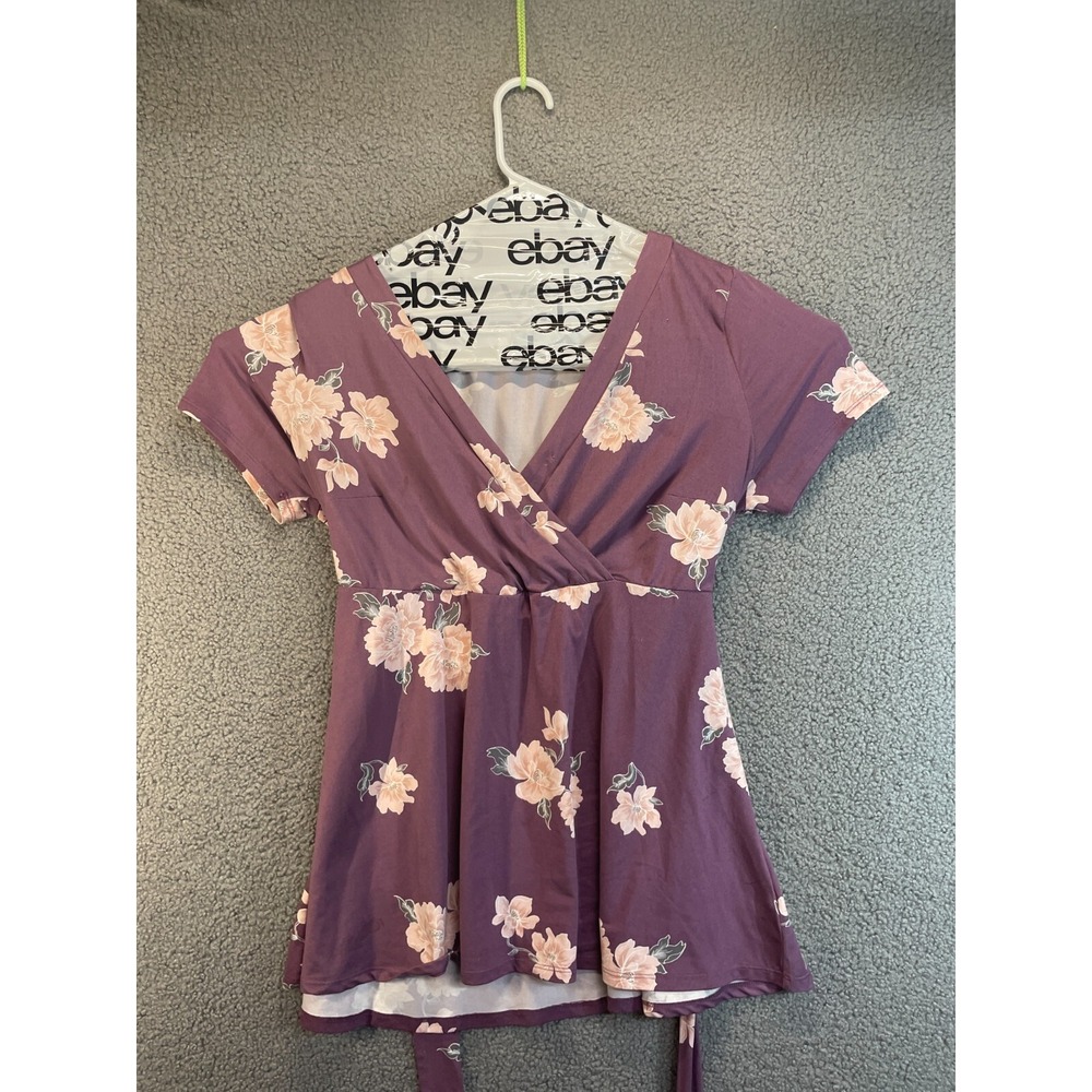 Torrid Mauve Purple Floral Studio Knit Tie‎ Front Size OO (12) Top